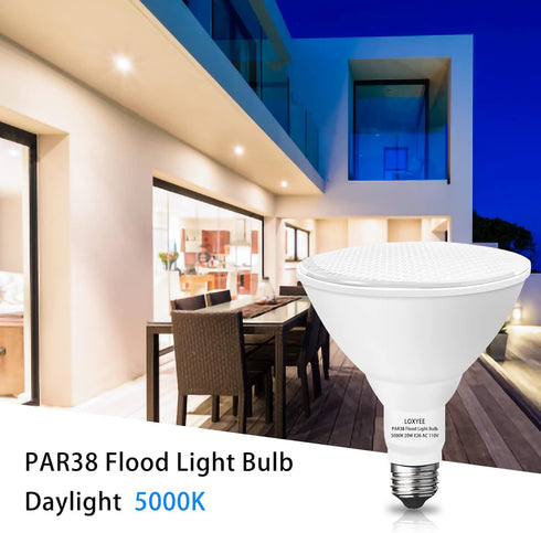 PAR38 LED Outdoor Flood Light Bulbs 2 Pack Dimmable 20W(200W Equivalent) E26 Base Flood Light Bulbs,5000K Daylight 1800 Lumens LED Flood Light for Outdoor Garden,Garage,Yards by LOXYEE