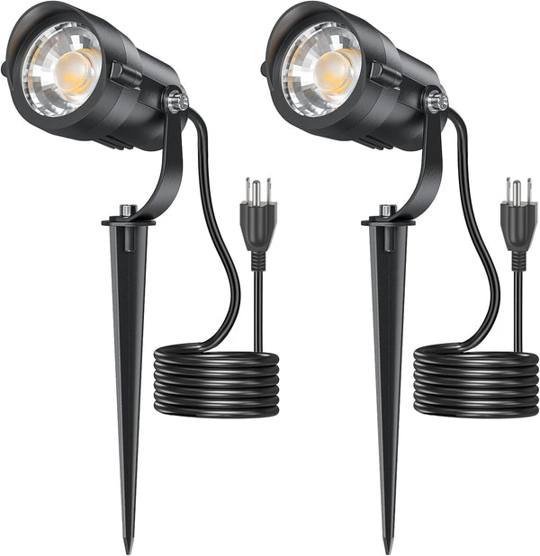 HIBOITEC Plug in Outdoor Spotlight 12W, 2900K 36 COB LED Landscape Lighting