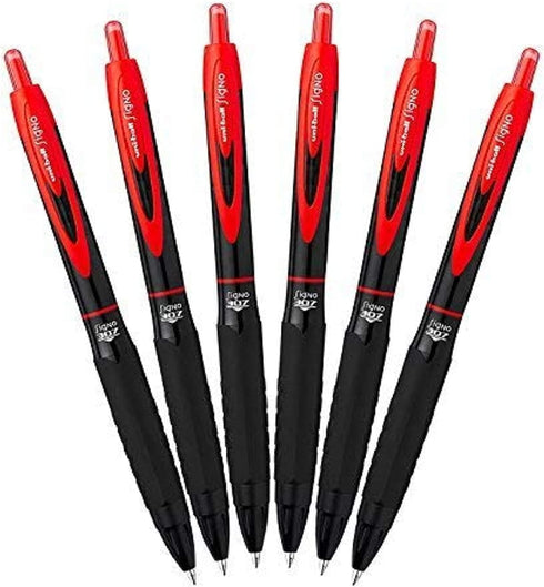 Uni-Ball 307 Retractable Gel Ink Pens, Medium Point 0.7mm, Pack of 6, Red, Smudge Proof for Smooth Writing
