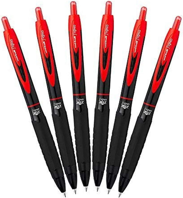 Uni-Ball 307 Retractable Gel Ink Pens, Medium Point 0.7mm, Pack of 6, Red, Smudge Proof for Smooth Writing
