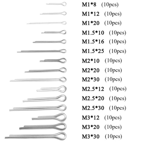 XINGYHENG 150pcs 15 Kinds 304 Stainless Steel GB91 M1 M1.5 M2 M2.5 M3 Split Cotter Clip Pins Assortment Kit