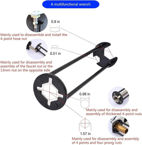 Basin Wrench Set, 2 PCS, 7 Sizes Universal Under Sink Plumbers Multifunctional Carbon Steel Faucet for Kitchen Bathroom