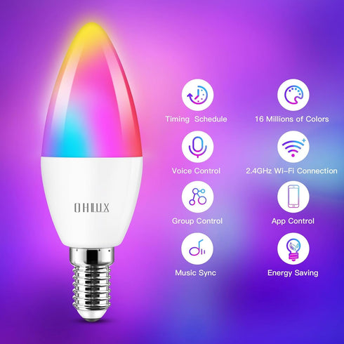 E12 Bulb, Bulbs 4W 40 Bulbs 16 2.4GHz 2 Pack OHLUX Led Smart Candelabra Led Light Watt Equivalent Work