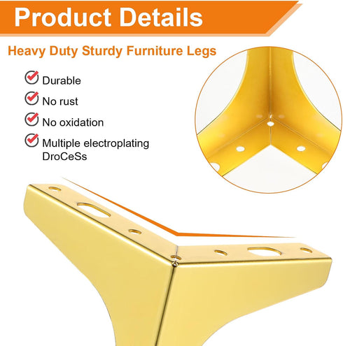 Lemecima 12 4 Inch) Pieces Metal Furniture Legs Modern Style Triangle Dresser Legs Sofa Feet DIY Replacement Legs