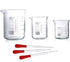 Glass Beakers, Pack of 6, 3 Graduated Griffin Beakers (250ml, 100ml, 50ml), 3 Glass Droppers (3ml per Drop)