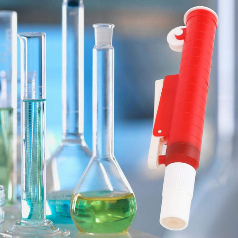 Pipette Pump for 25 ml Pipettes, Red Filler for Disposable Plastic and Glass Laboratory Use