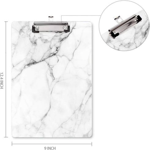 WAVEYU Cute Decorative Clipboard, Low Profile Paperboard Design for Students, Nurses, Office Supplies (White Marble)
