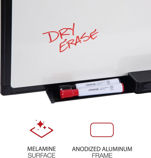 Universal Design Series Deluxe Dry Erase Board, 24 x 18, White Surface with Black Anodized Aluminum Frame