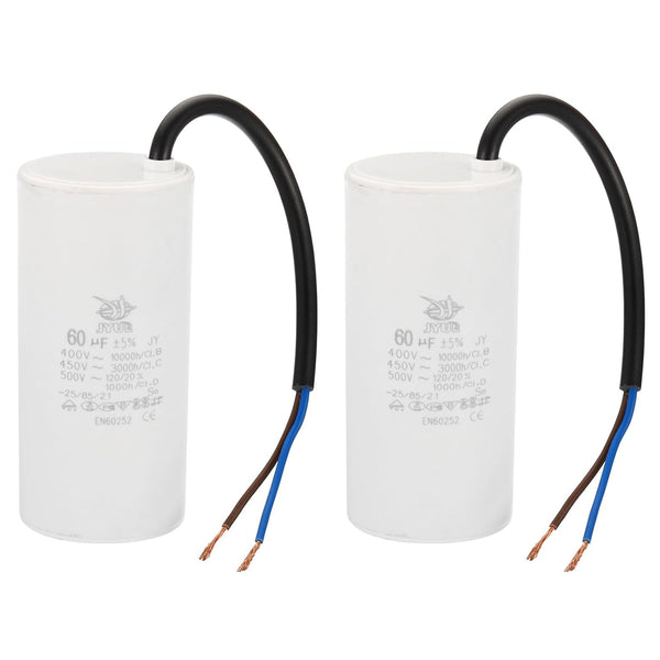 PATIKIL CBB60 60uf Running Capacitor - 2 Pcs AC 450V 2 Wires 50/60Hz Cylinder 105x48mm for Water Pumps, Washing