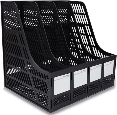 SAYEEC Desktop Magazine Holder, 4 Compartments Vertical File Organizer for Home Office and School (Black)