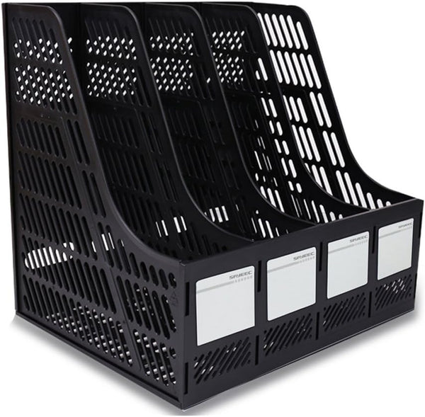 SAYEEC Desktop Magazine Holder, 4 Compartments Vertical File Organizer for Home Office and School (Black)