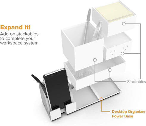 Bostitch Office Konnect Charging Station Desk Organizer Base, USB Phone Stand for Cell Phones & Tablets (White)