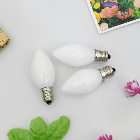 SUNSGNE C7 LED White Replacement Christmas Light Bulbs, Pack of 25, 0.6W E12 Candelabra Base - Great for Decorative