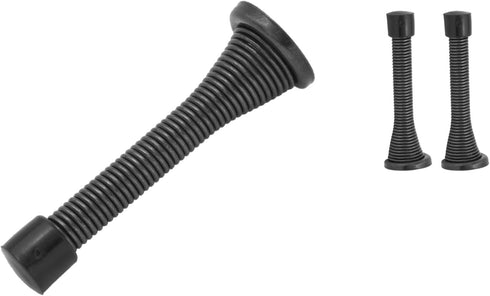 QCAA 3 Pack Flexible Spring Door Stop Bumper - 3-1/8", Steel, Matte Black, Made in Taiwan