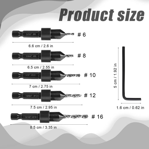 7pcs Countersink Drill Bit Set, Woodworking Countersink Bit for #6#8#10#12#16 Screws in Hard Wood Plastic