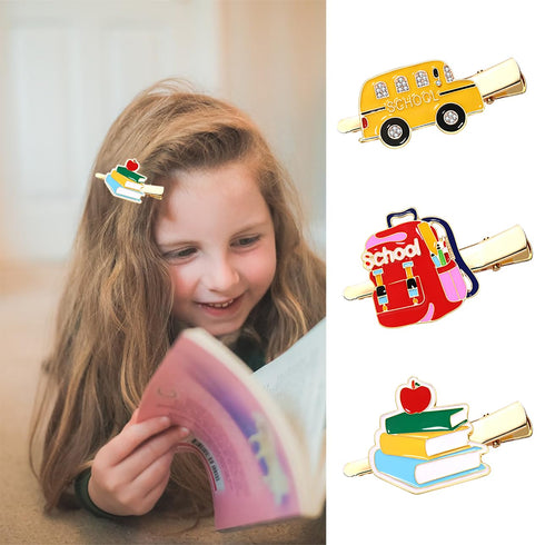 Back to School Hair Clips, Cute Schoolbag Book Hair Clips, Fun Hair Accessories for Teacher Students