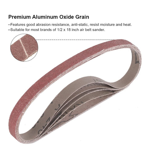 1/2 Inch x 18 Inch Sanding Belts, 20 Pack with 4 Each of 60/80/120/180/240 Grits for Woodworking, Metal Polishing
