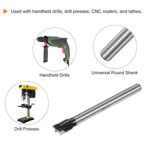 Forstner Drill Bit 12mm (15/32") K30/C1 Tungsten Carbide Tip Triangle Shank for Woodworking