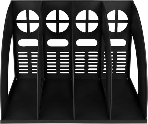 SAYEEC Sturdy Magazine Holder, 4 Compartments Plastic Desktop File Organizer for Document Storage (Black)