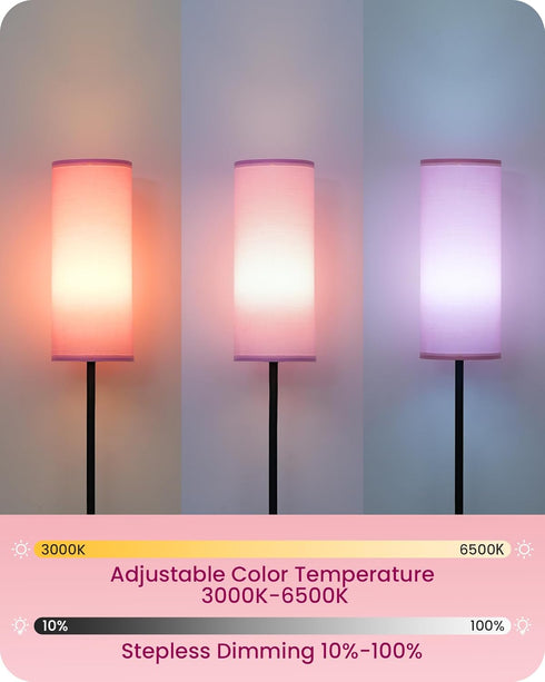 2 Pack Dimmable 2 64.4'' 10W 900LM Bulb 3000K-6500K, P06LDP205W1 Pink Floor Lamps for Living Room with Remotes and Foot
