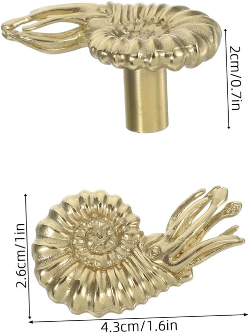 OUNONA Drawer Knob Solid Brass Nautilus Shape Door Knob Unique Retro Brass Cabinet Handle for Drawers Cabinets