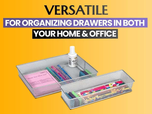 YBM HOME Silver Mesh Drawer Organizer Bins, School Supply Holder, Office Desktop Basket (1, 3x9x2 Inch)