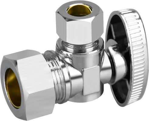 1/2" 3/8" Angle Stop Valve, Chrome Plated Brass for Kitchen, Faucet, Toilet Valves, 1/4 Turn