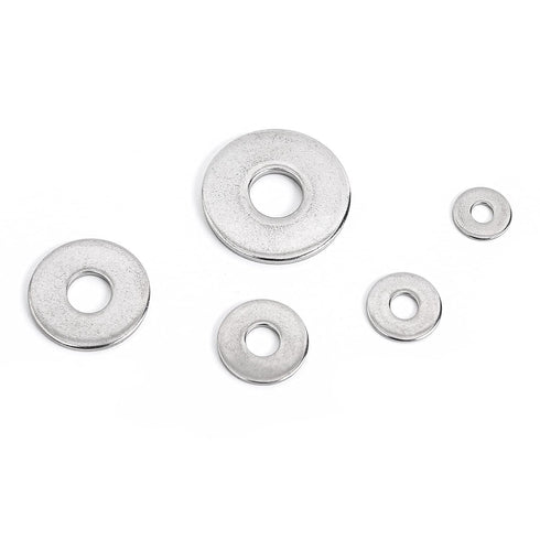 100Pcs Flat Penny Washers, 5 Sizes Stainless Steel Large OD M4, M5, M6, M8, M10 Flat Repair Washers for Screws