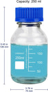 Round Media Storage Bottles with GL45 Blue Screw Cap, Borosilicate Glass Clear Wide Mouth Graduated Round Reagent Media Storage Lab Glass Bottle, 250 ml by Labasics