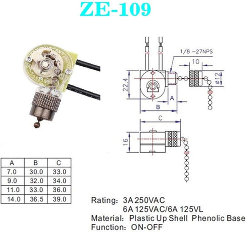 Zing Ear ZE-109 ON-OFF Pull Chain Lamp Switch for Ceiling Fan Lights - Bronze, 2 Pack