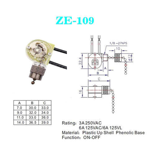 Zing Ear Ceiling Fan Light Switch, ON-Off Pull Chain, Second Generation ZE-109, 2-Wire, Compatible with Most Hunter Fans