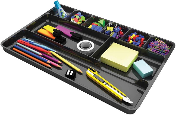 Black Plastic Desk Drawer Organizer, 1 Organizer, 1" Height x 14" Width x 9" Depth