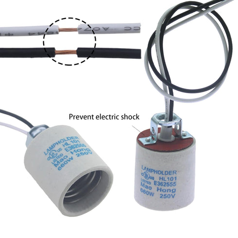 E26 E27 Bulb 12" Bulbs (4pcs) Ceramic Light Socket Standard Medimun Base Screw Lamp Holder Socket with Wire Lead