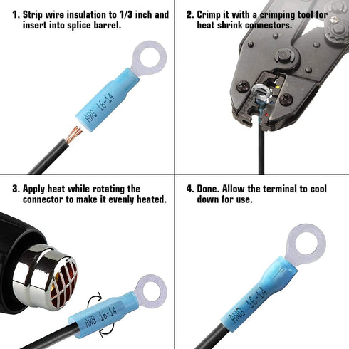 150PCS Heat Shrink Ring Connectors, 1/4" Blue 16-14 AWG, Sopoby Electrical Crimp Connector Kit