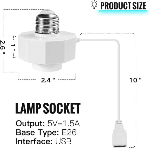E26 Socket USB Adapter 5V 1.5A, Charger AC110~240V to USB 5V 1.5A for Smart Cameras, Battery Cameras, 2 Pack