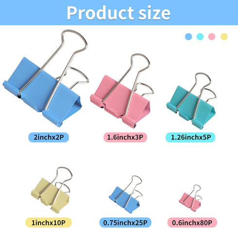 Joyberg 125Pcs Binder Clips, Assorted Sizes for Office Supplies, Home, and School