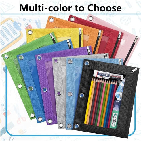 Forvencer Pencil Pouch for 3 Ring Binder, Big Capacity Clear Window Pencil Case, Pink Plaid
