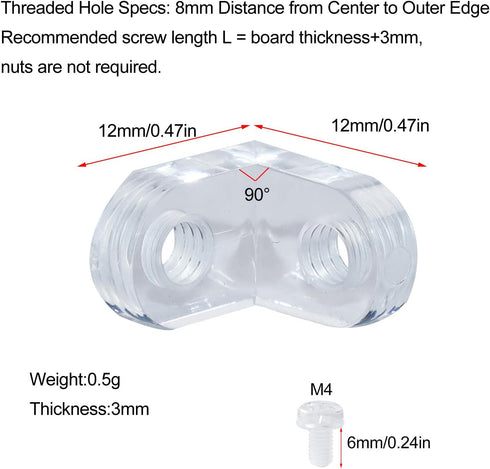 LUORNG 16Sets 90 12x12x8mm Clear Acrylic L Brackets Degree Right Angle Corner Braces Corner Connectors with Screws