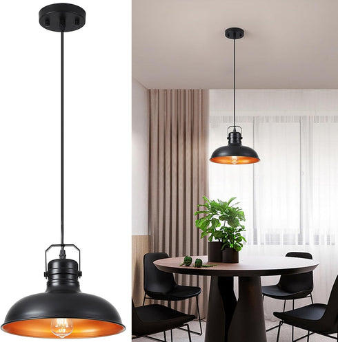10.5 Inch 71'' 1 Pack Industrial Pendant Light, Farmhouse Small Black and Gold Chandelier, Vintage Hanging Light
