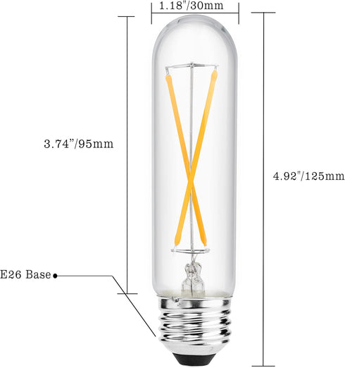 T10(T30) E26 TDimmable Bulb, 25 Bulb, 2W 2700K 3 Pack Led Edison Tubular Vintage, Equal Watt Incandescent Warm White