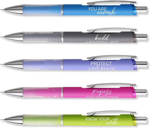 Canopy Street Multi Color Affirmation Gel Pen Set, 5 Black Ink Gel Glide Pens, Encouraging Colorful Office Supplies