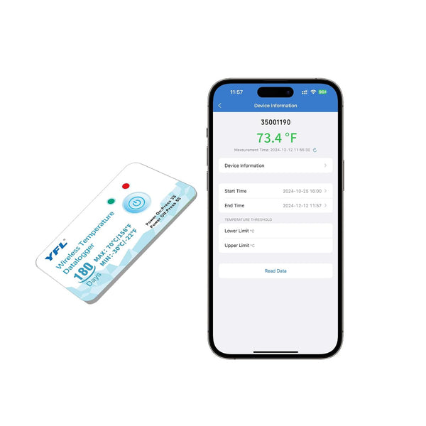 YFL Wireless Temperature Data Logger Reusable Temperature Sensor USB-Free Thermometer Recorder High Accuracy