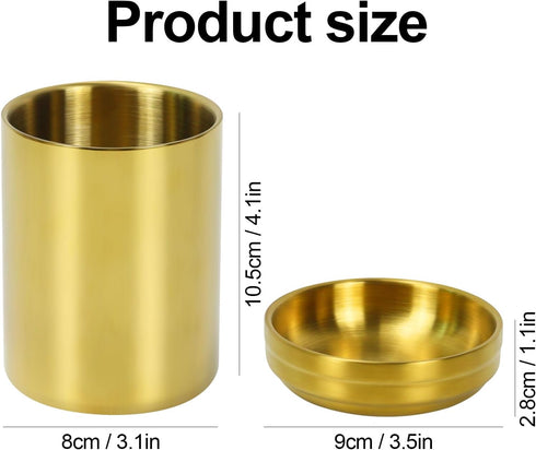 Set 3, MultiBey Gold Desk Organizer of Luxury Paper Clip Holder & Pencil Holder Cup for Office Supplies, Metal Makeup