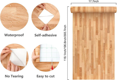 Jeweluck Wood Contact Paper, 17.7inch 118.1inch Faux Wood Peel and Stick Waterproof Decorative for Cabinets