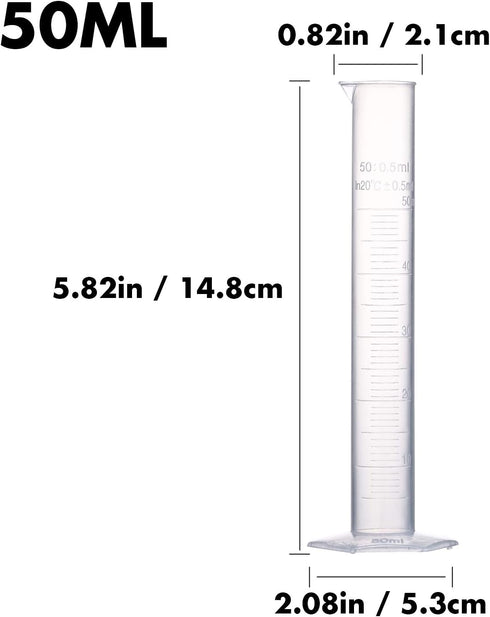 Measuring Cylinder Set, 4 Sizes Graduated Polypropylene Lab Test Tubes for Laboratory & Science Experiments