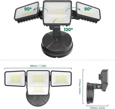 70W 7000LM 4 6500K IP65 LED Flood Lights Outdoor, Switch Controlled Security Lights with Heads, Adjustable Heads