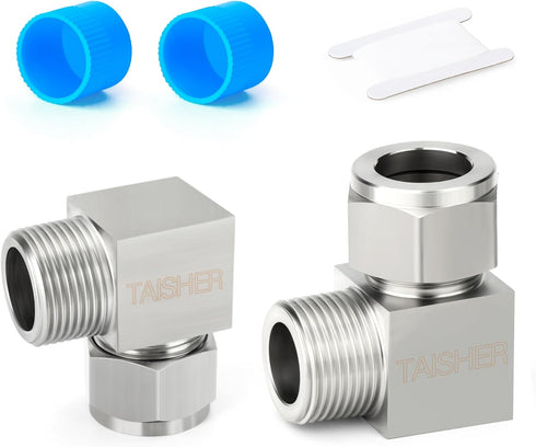 TAISHER 2PCS 304 Stainless Steel Square 90 Degree Compression Tube Pipe Fitting Connector, 3/4" Tube OD x 1/2" NPT Male