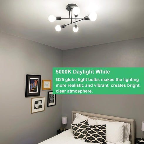 G25 Bulbs 6W 60W, 6 Pack G25 5000k dimmable 450LM, E26 g25 Bulbs Vinaco Milky Frosted Glass led Light Equal No Flicker