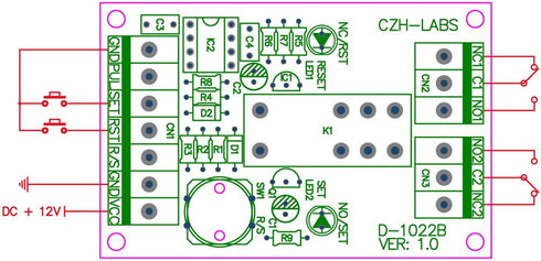 ELECTRONICS-SALON Panel Mount Momentary-Switch/Pulse-Signal Control Latching DPDT Relay Module, 12V