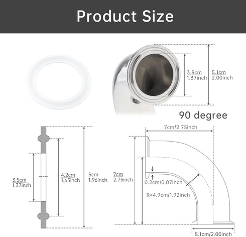 CLAHJQX 2 Pack 1.5 inch SS304 Elbow 90 Set Elbow, 1-1/2 inch Tube OD Sanitary Ferrule Degree Pipe Fitting